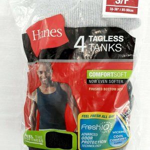 Hanes Men's 4pc Ribbed Tagless Tanks, Black/Grey, Small